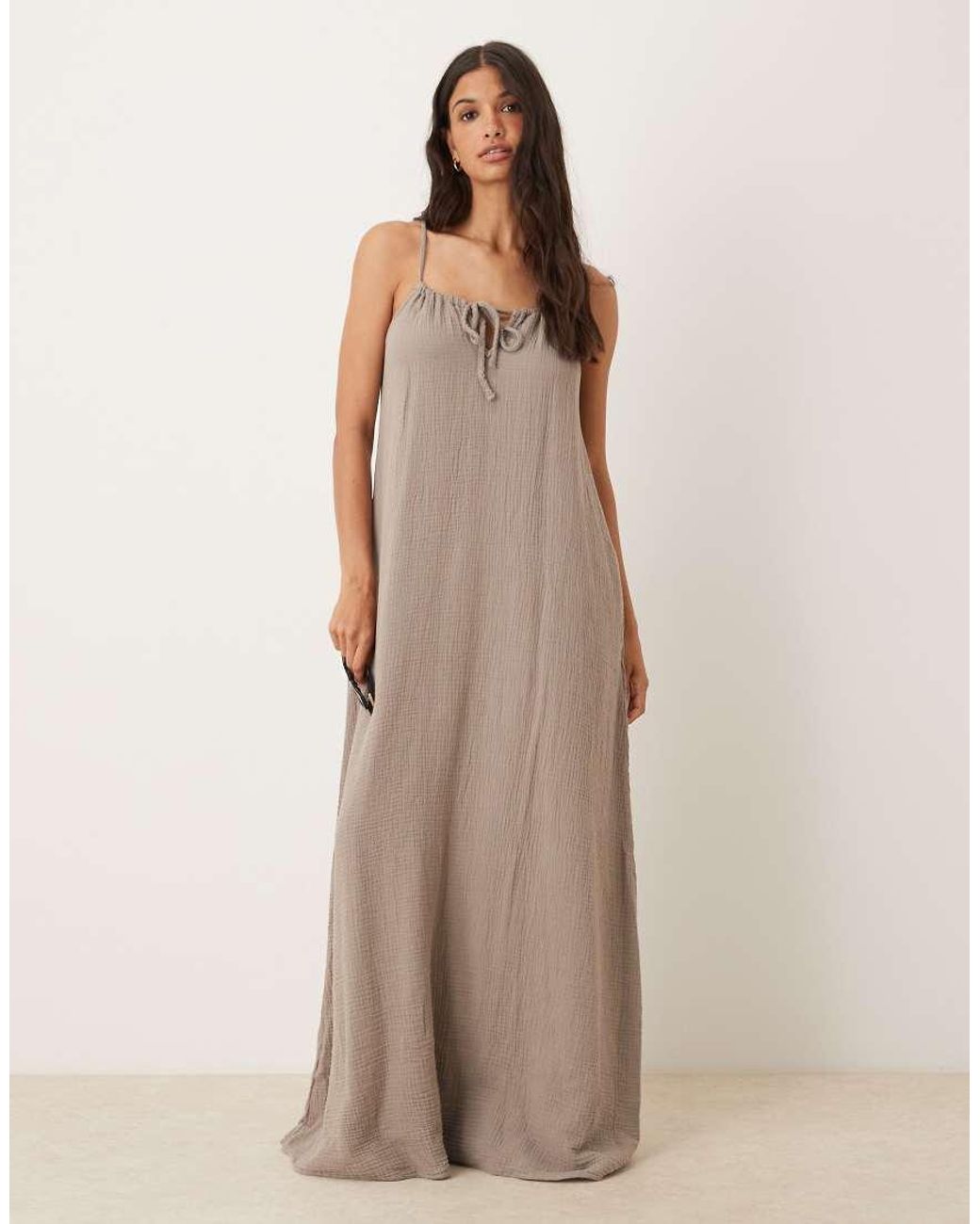Jdy Natural Cheesecloth Sleeveless Tie Front Maxi Dress