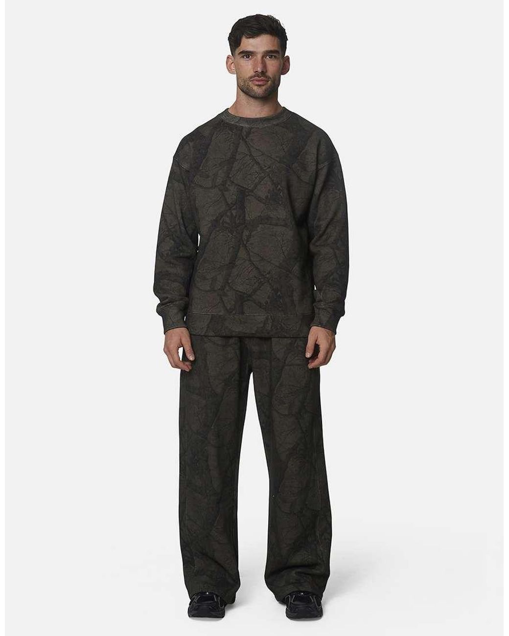 Good For Nothing Black Oversized Cotton Fleece Camo Crewneck Sweatshirt for men