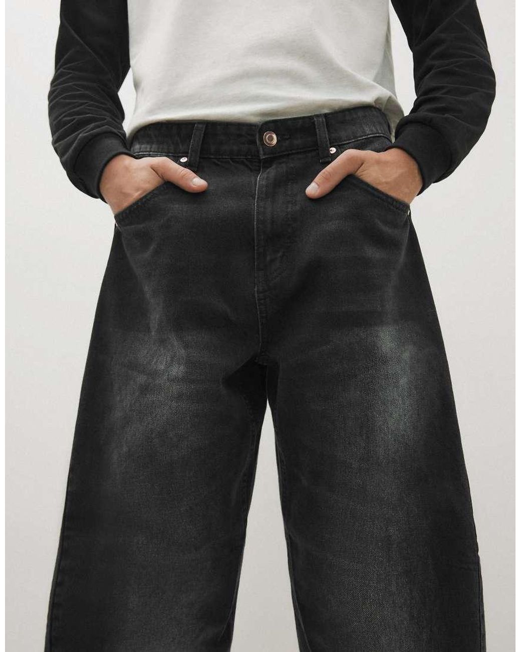 Bershka Black Twisted Fit Jeans for men