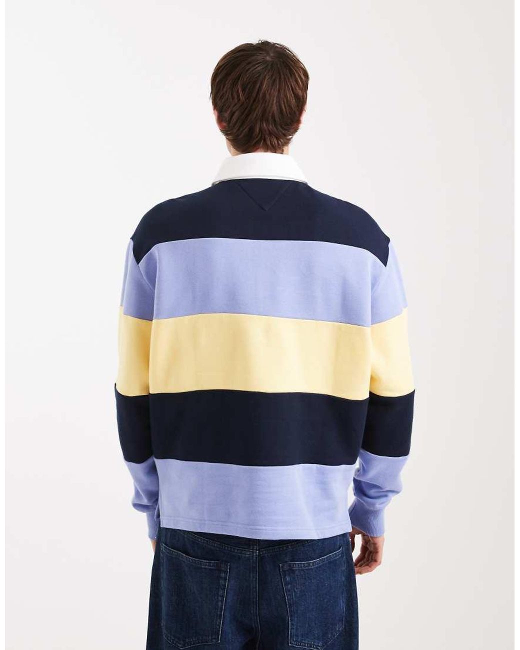 Tommy Hilfiger Blue Relaxed Striped Flag Logo Rugby Sweater for men