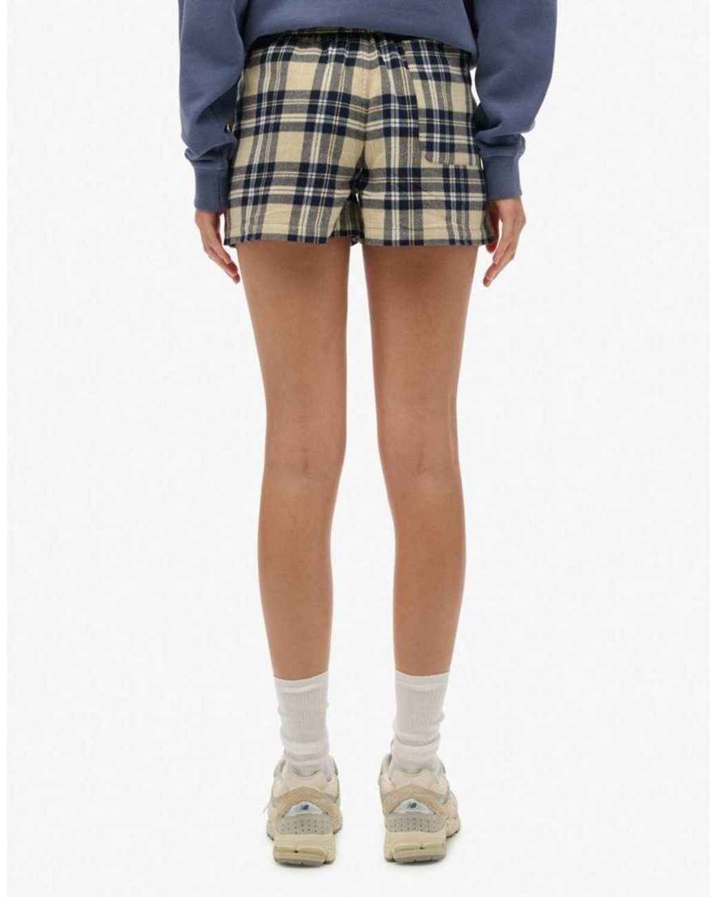 Superdry Blue Cotton Check Elastic Shorts