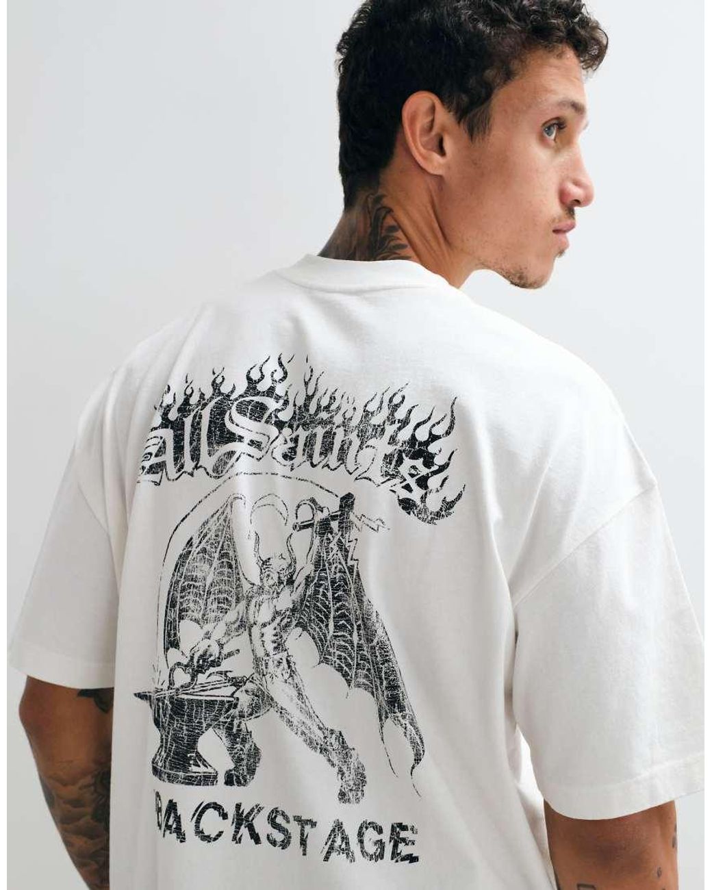 AllSaints White Repeat Short Sleeve Graphic Logo T-shirt With Back Print for men