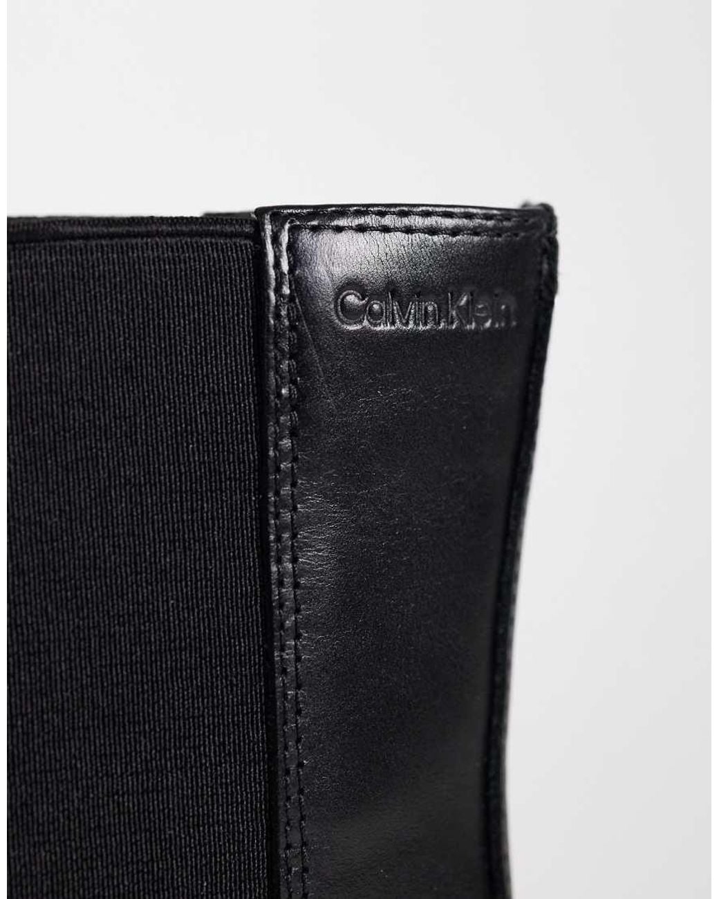 Calvin Klein Black Leather Chelsea Boots With Block Heels