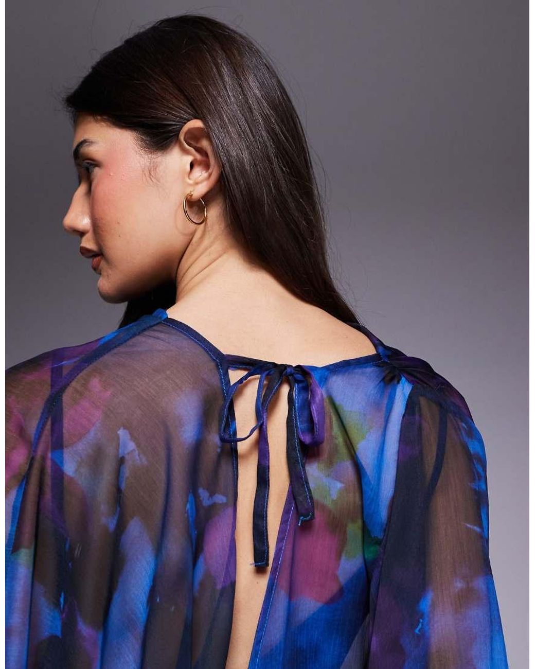 ASOS Blue High Neck Drape Front Extreme Cape Sleeve Mini Dress
