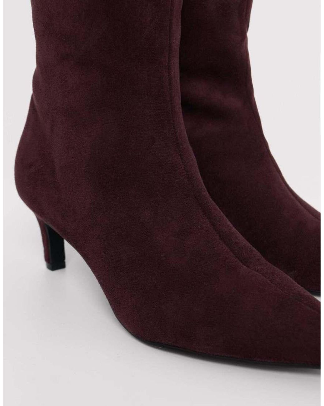 Threadbare Red Faux Suede Kitten Heel Knee High Boots