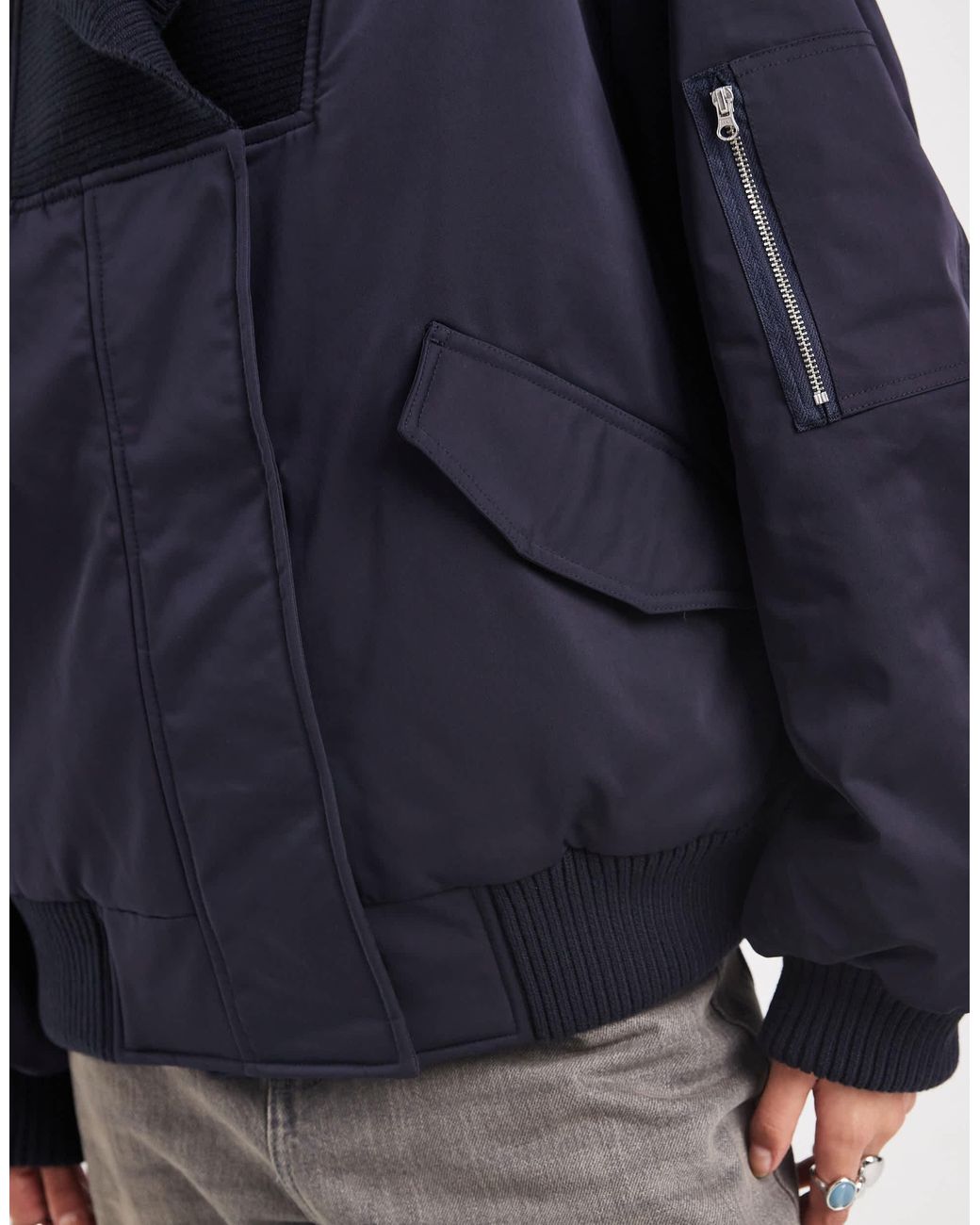 ASOS Blue Knitted Collar Bomber Jacket