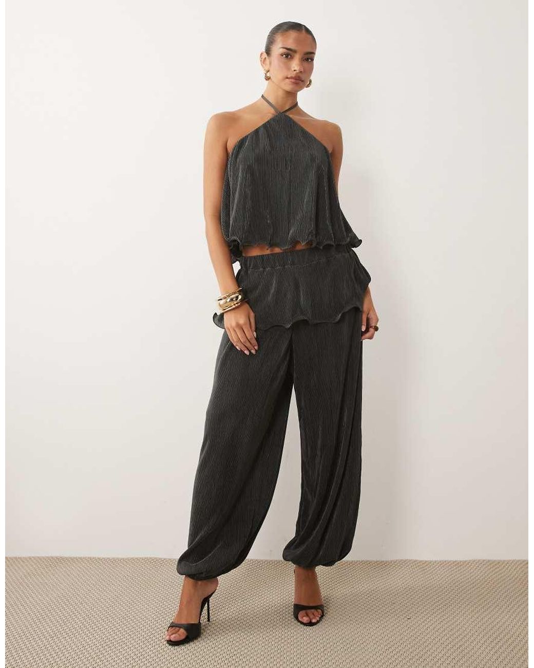 ASOS Gray Plisse Halter Neck Top