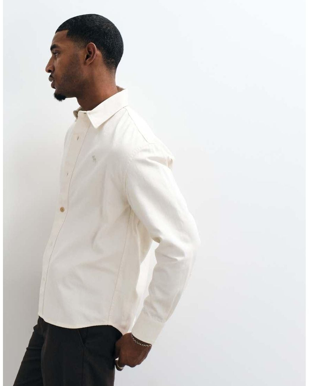Abercrombie & Fitch White Icon Logo Oversized Twill Shirt for men