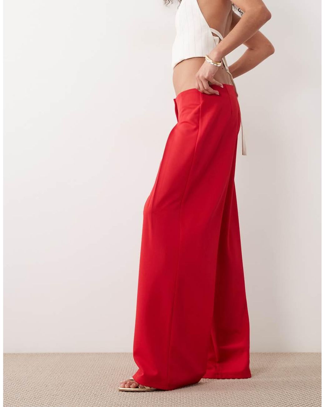 ASOS Red Slinky Twill Tailo Slouchy Wide Leg Trouser