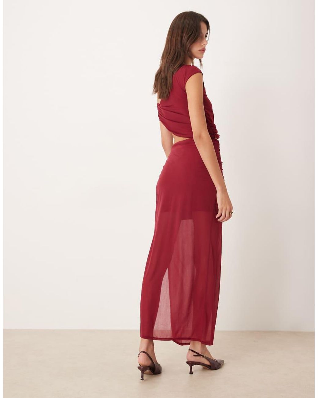 ASOS Red Semi Sheer Mesh Twist Detail Maxi Skirt