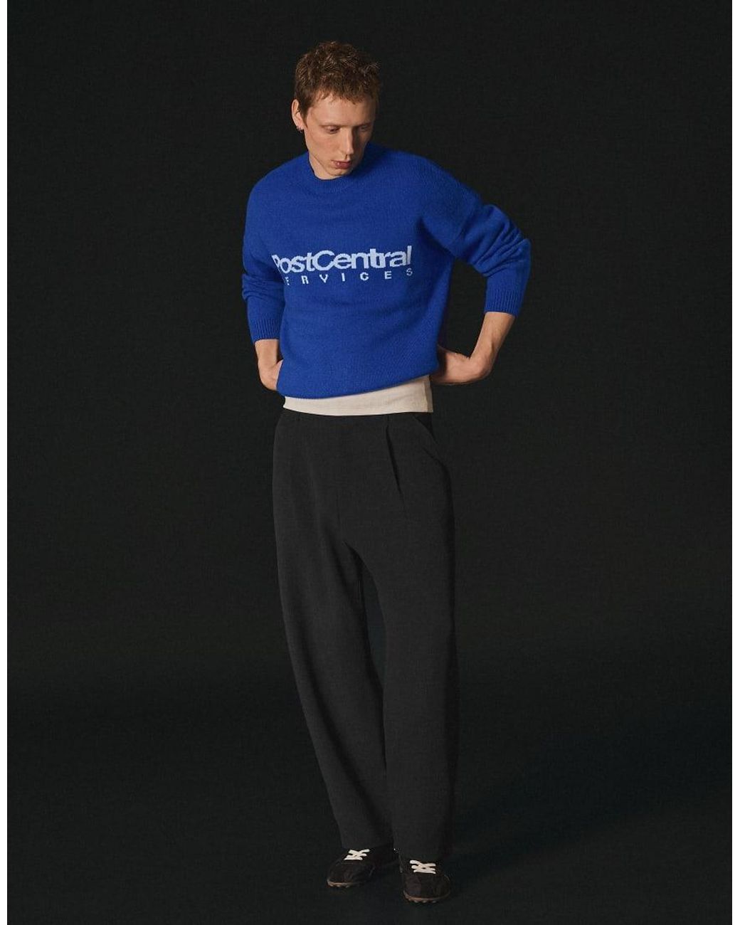 Bershka Blue Jacquard Knit Jumper for men