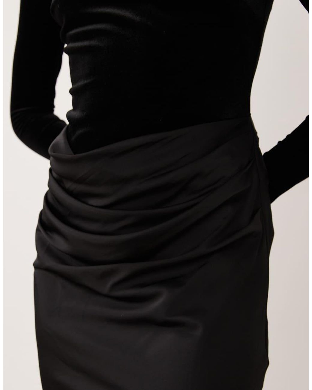 Forever New Black Velvet Long Sleeve Draped Maxi Dress