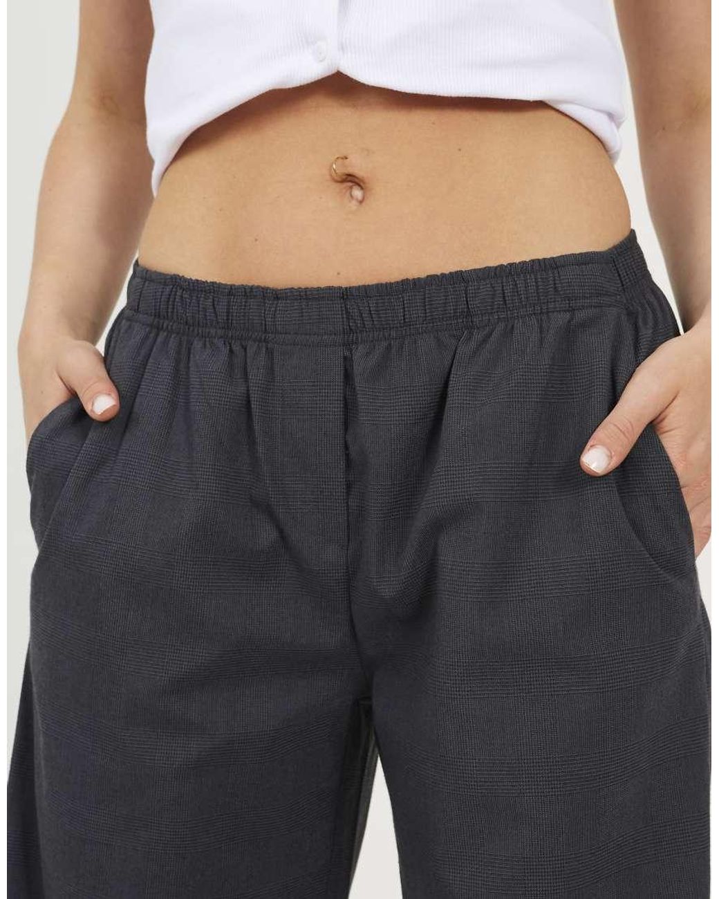 Brave Soul White Check Tailored Trousers With Elasticated Waist