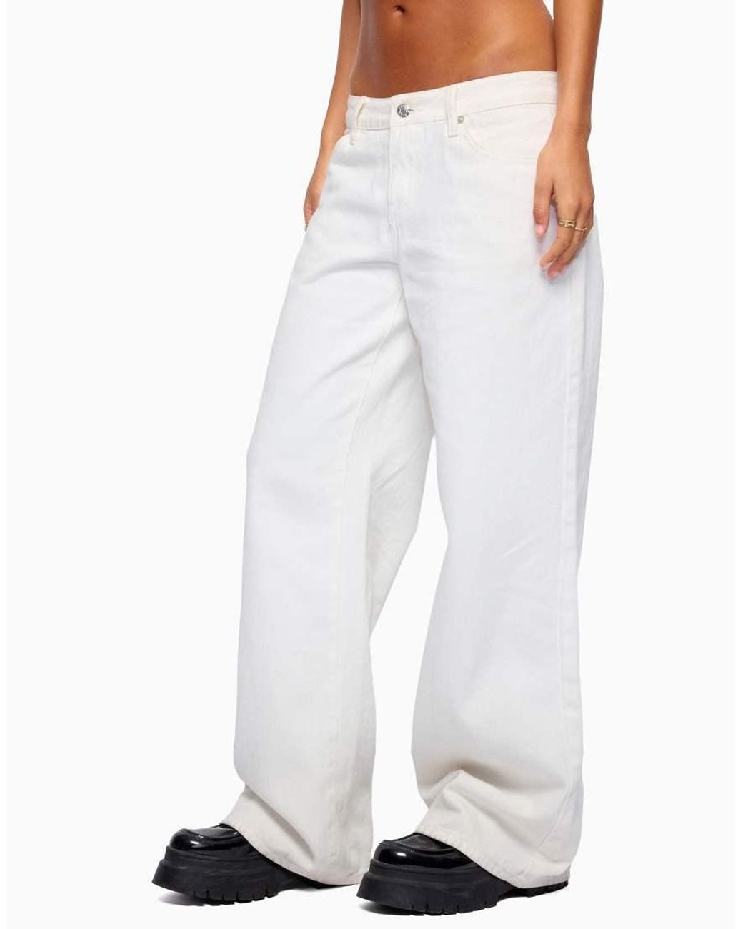 Edikted White Roman Low Rise Baggy Jeans
