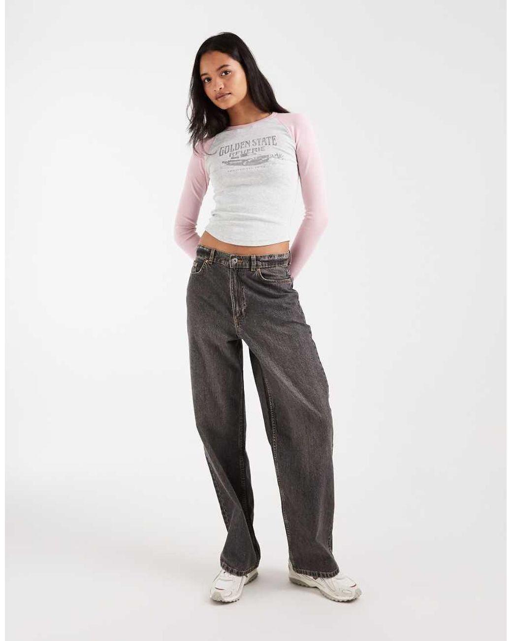 Hollister Gray Graphic Fitted Long Sleeve Raglan T-shirt