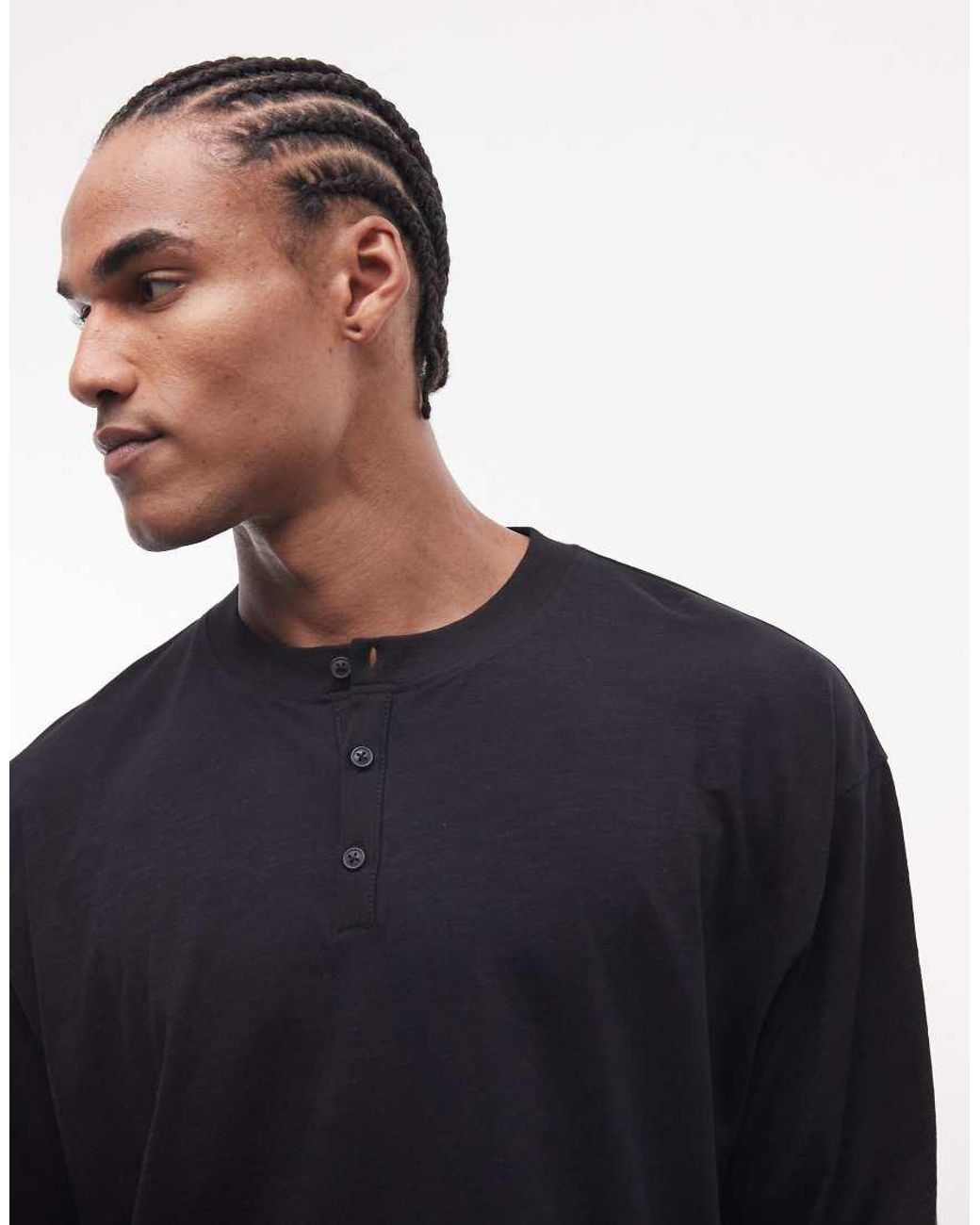 Reclaimed Vintage Blue Slub Jersey Lightweight Henley Top for men