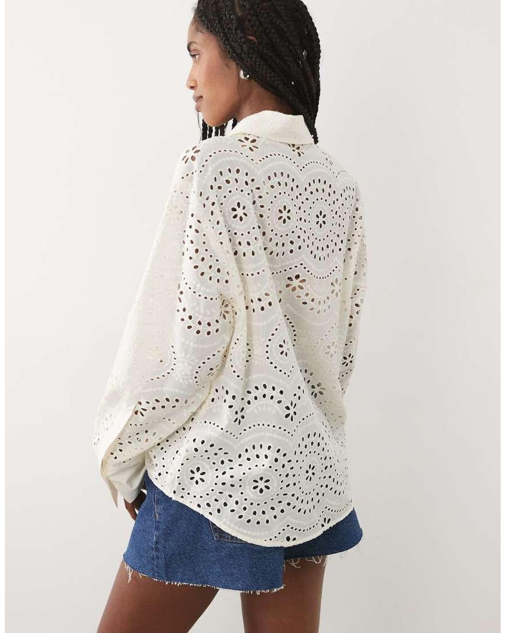 Mango White 100% Cotton Embroidered Shirt