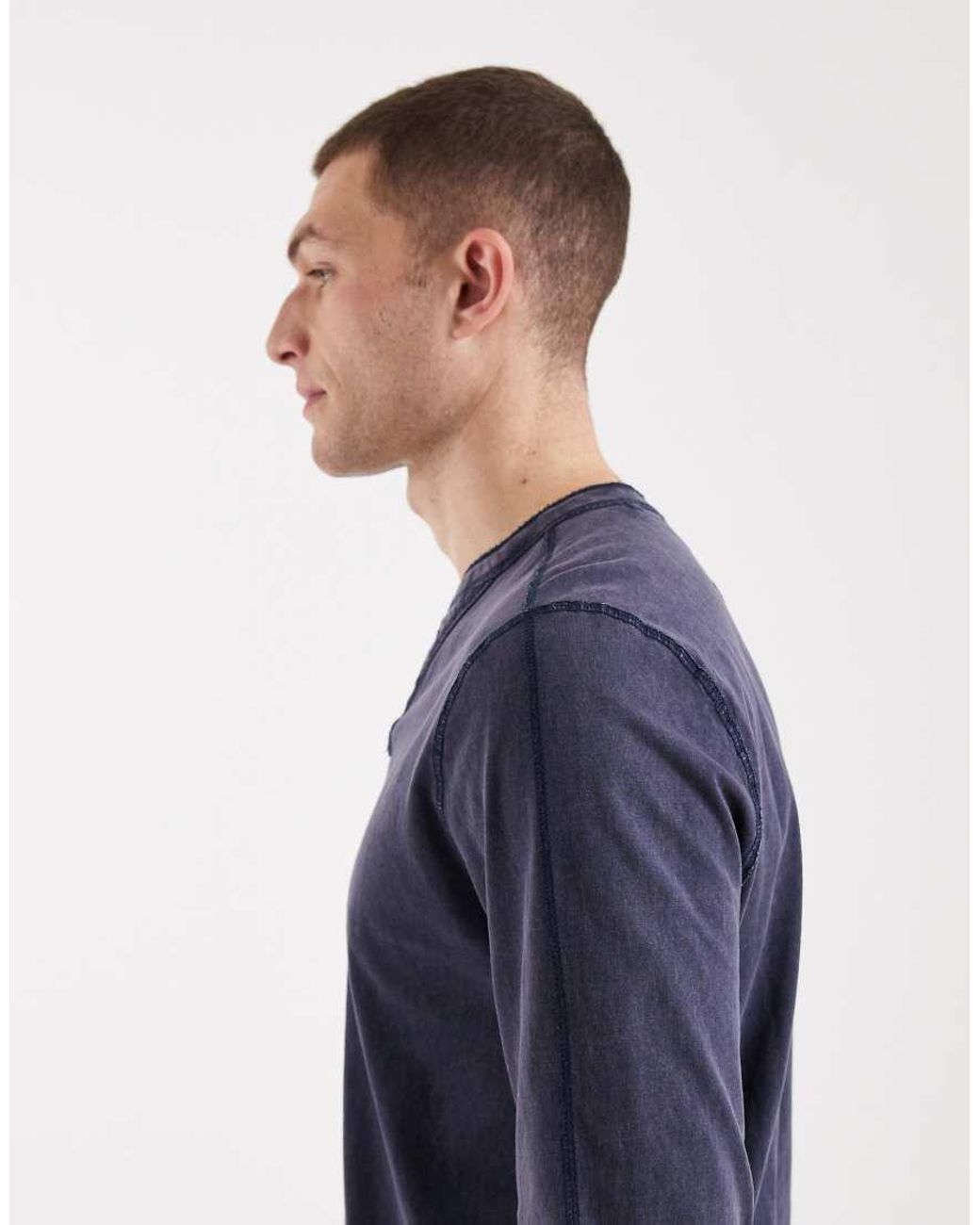 Hollister Blue Long Sleeve Henley Top for men