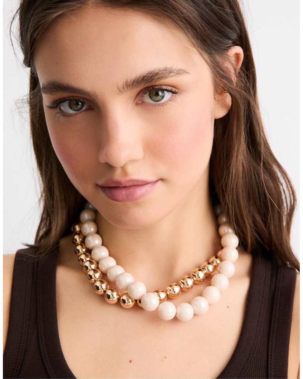 Stradivarius White Set Of 2 Bead Necklaces