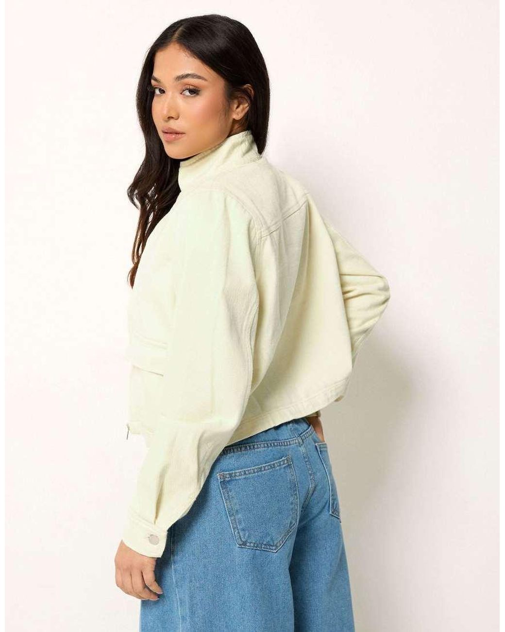 PixieGirl Blue Petite Funnel Neck Denim Jacket