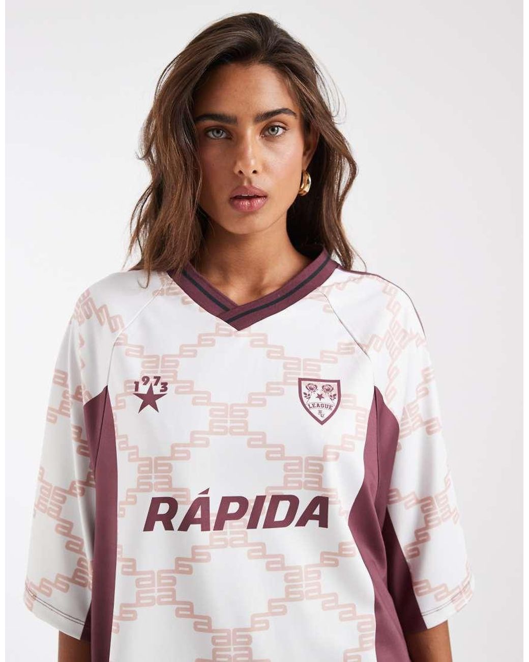 ASOS Pink Oversized V Neck Football T-shirt With Geometric Print