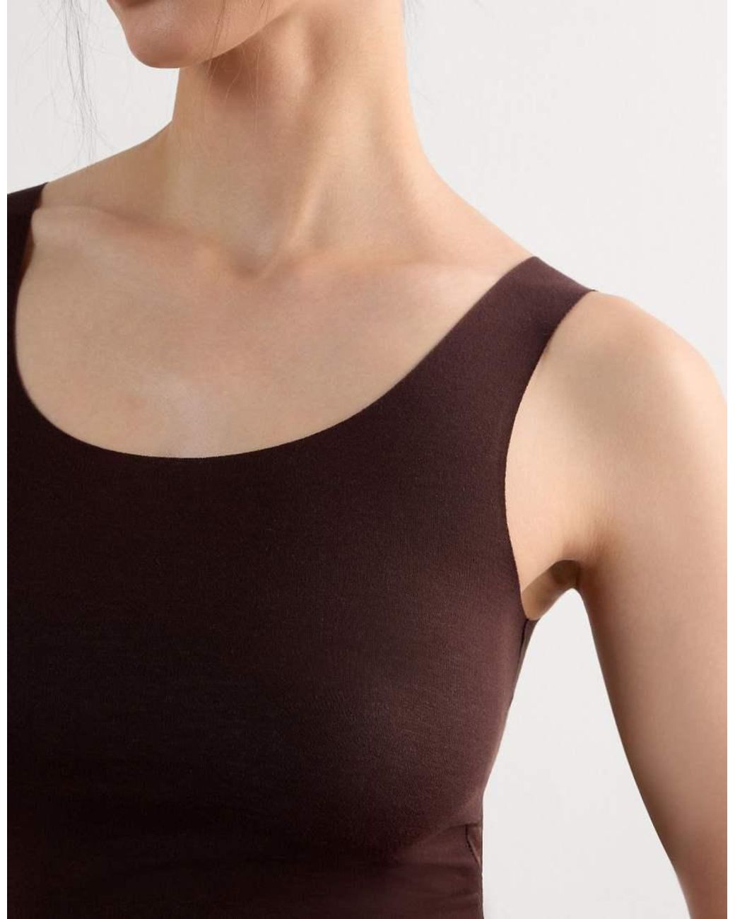 Intimissimi Brown Round-Neck Raw-Cut Cotton Vest Top