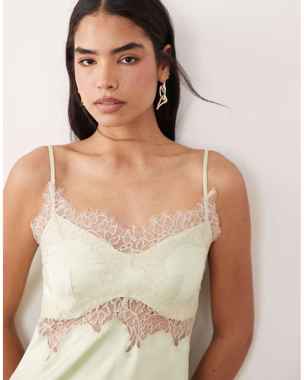 ASOS Natural Satin Lace Trim Long Line Cami Top