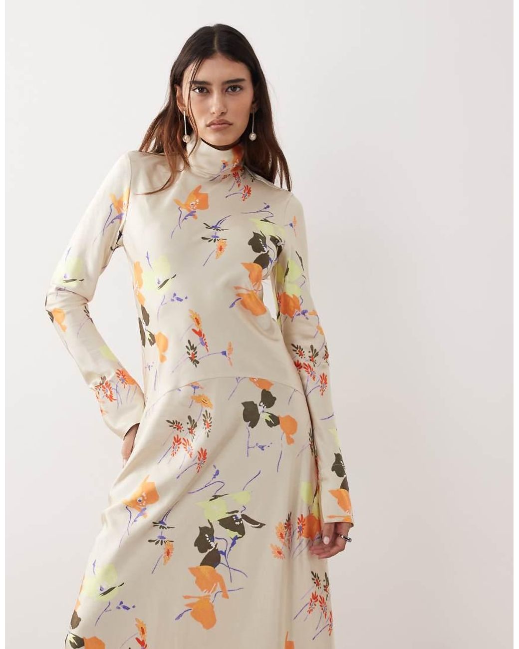 ARRANGE Natural High Neck Satin Panelled Maxi Dress