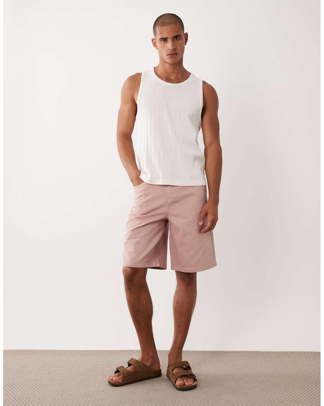 ASOS Natural Loose Denim Jorts for men