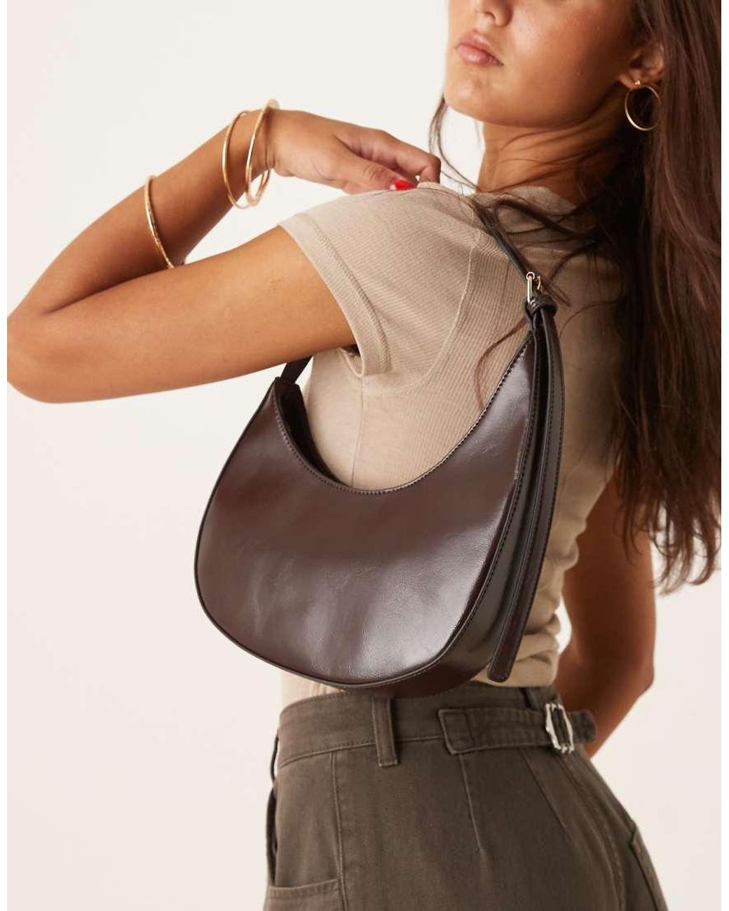 ASOS Brown Asymmetric Scoop Shoulder Bag With Buckle Detail