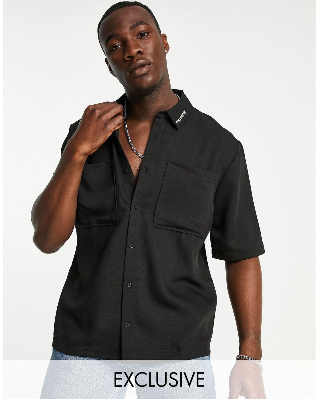 Collusion Short Sleeve Boxy Shirt Co-ord in Black for Men | Lyst UK