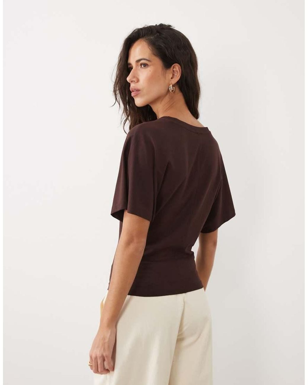 Cotton On Brown Batwing V Neck Top