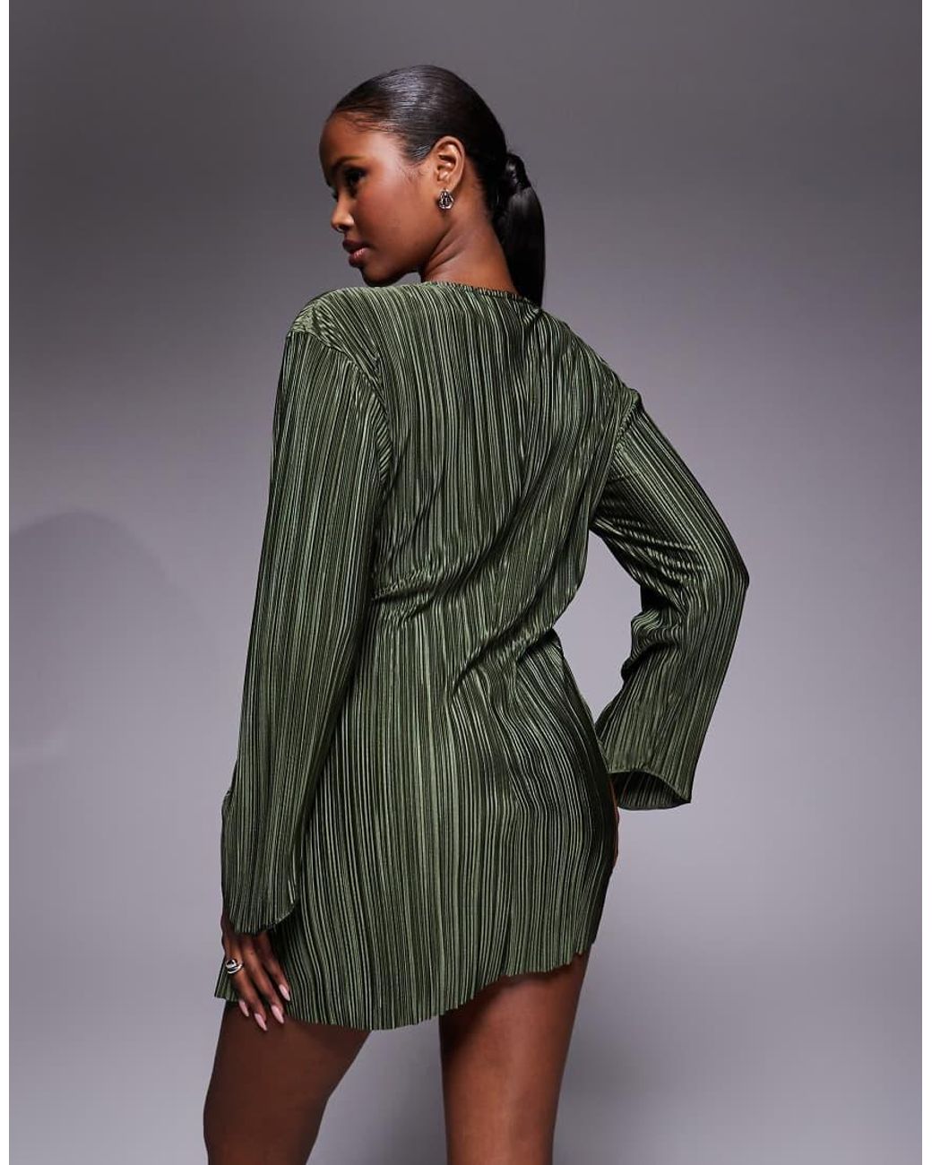 ASOS Green Plisse Tie Detail Mini Dress