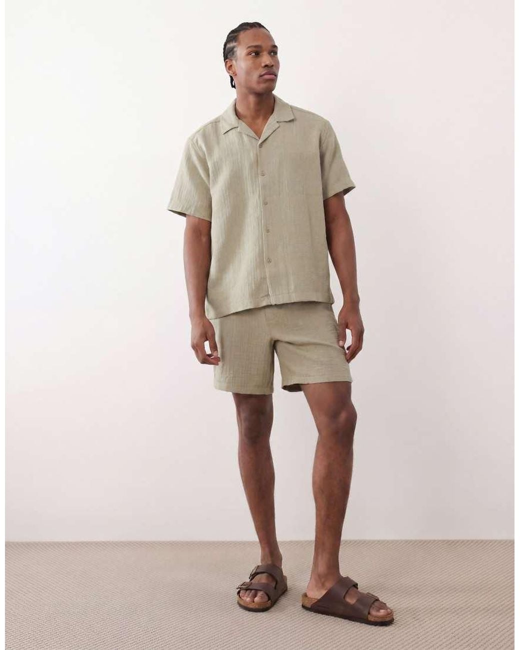 Only & Sons Natural Revere Collar Shirt Co-ord for men