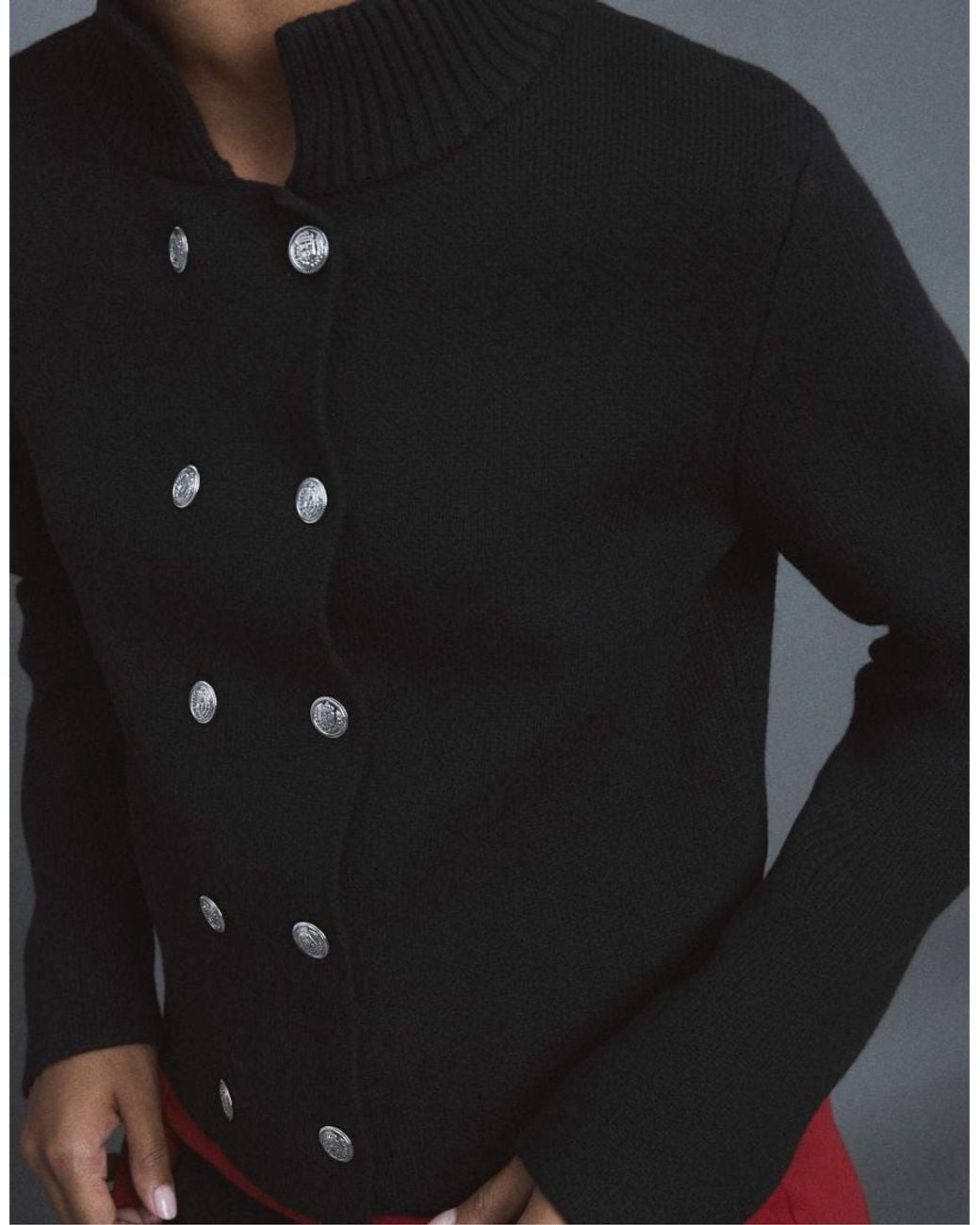 Stradivarius Black Double-Breasted Stand Collar Knit Cardigan