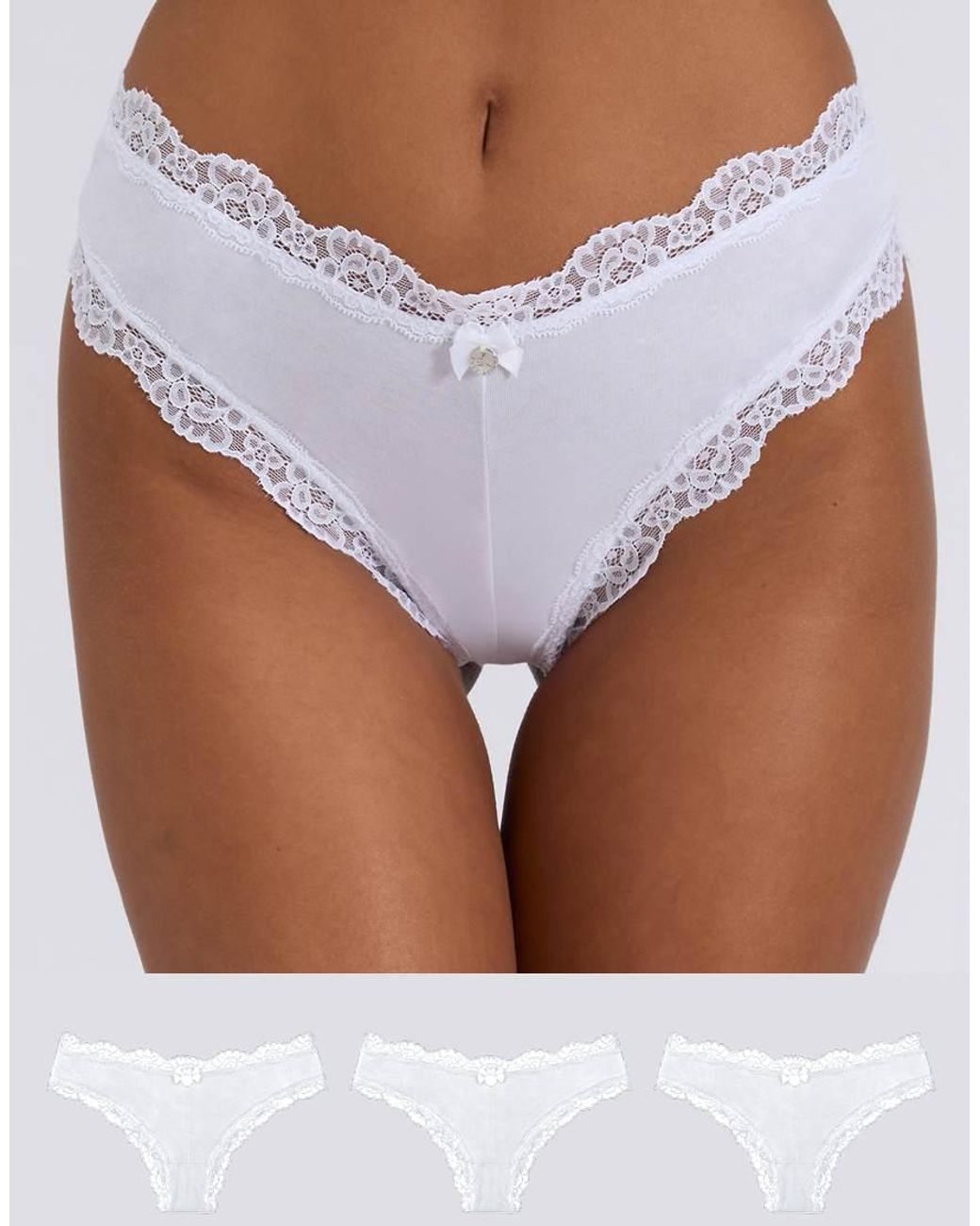 Boux Avenue Pink 3 Pack Tatiana Brazilian Knickers Floral Lace Trim Underwear