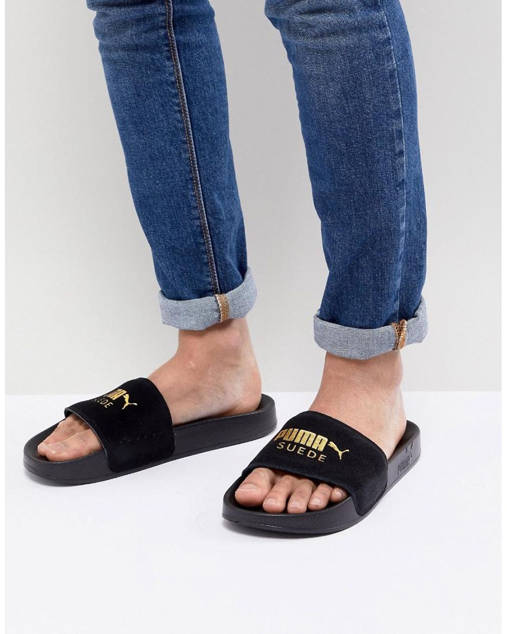 puma suede black slides