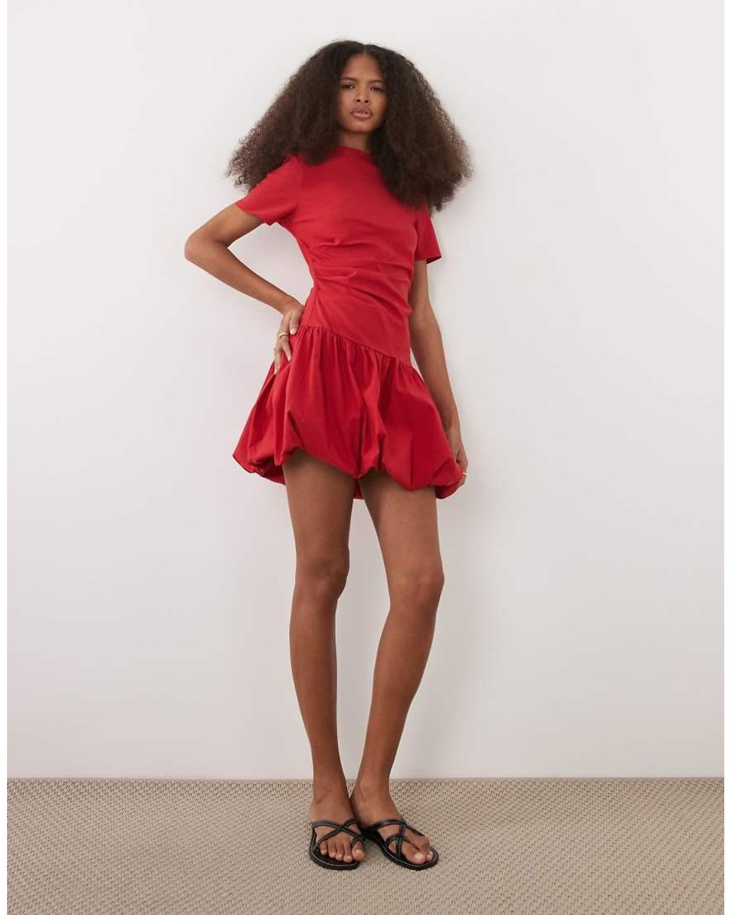 ASOS Red Short Sleeve With Bubble Hem Mini Dress