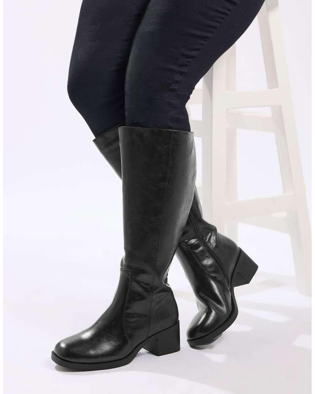 Yours Clothing Black Square Toe Knee High Boots