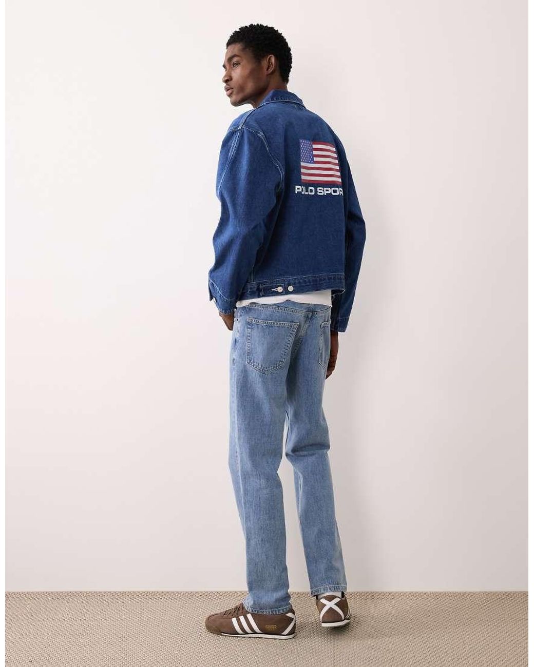 Polo Ralph Lauren Blue Sport Capsule Flag Logo Denim Trucker Jacket for men