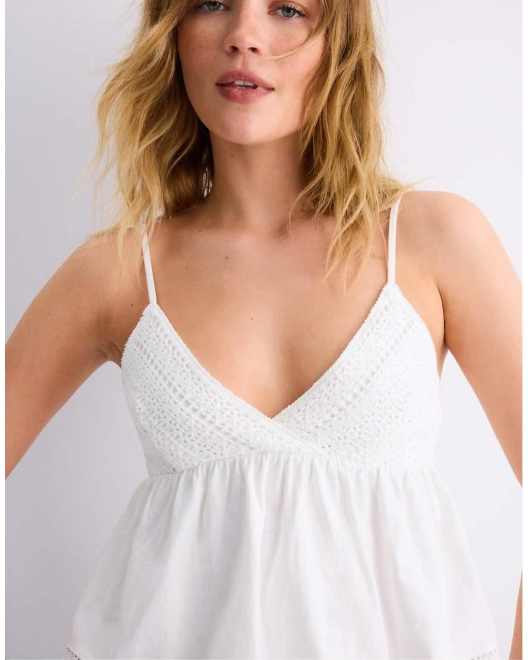 Stradivarius White Crochet Strappy Top