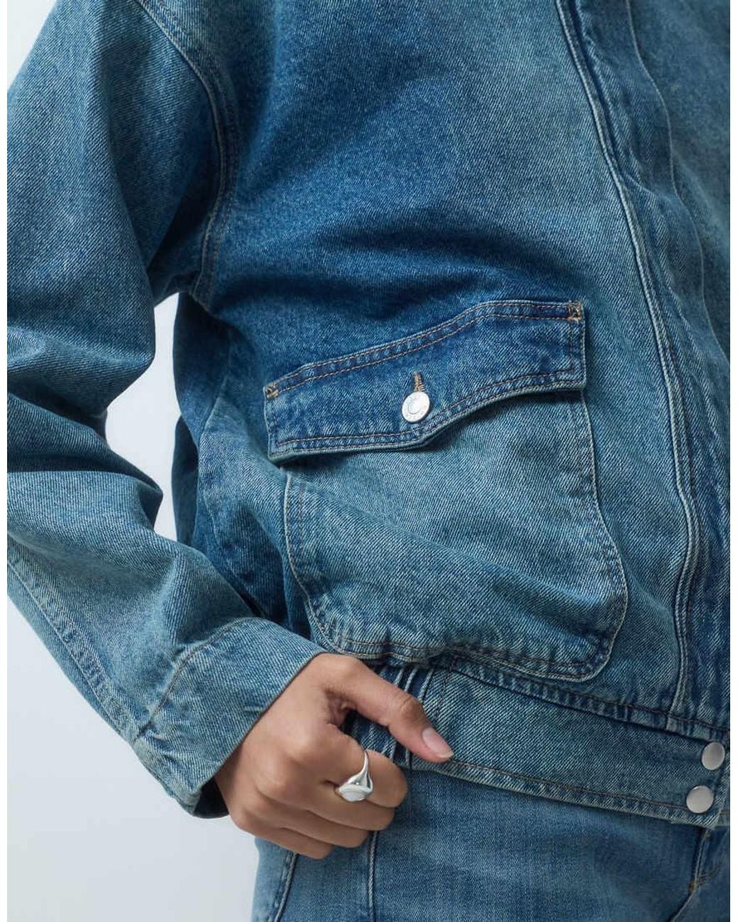 ASOS Blue Denim Zip Through Jacket With Contrast Collar