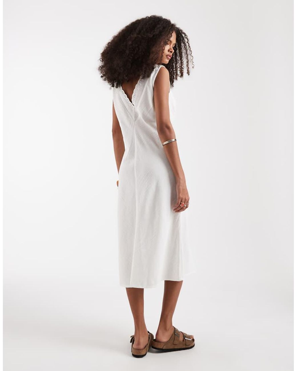 Neon Rose White Midaxi V-neck Lace Detail Dress