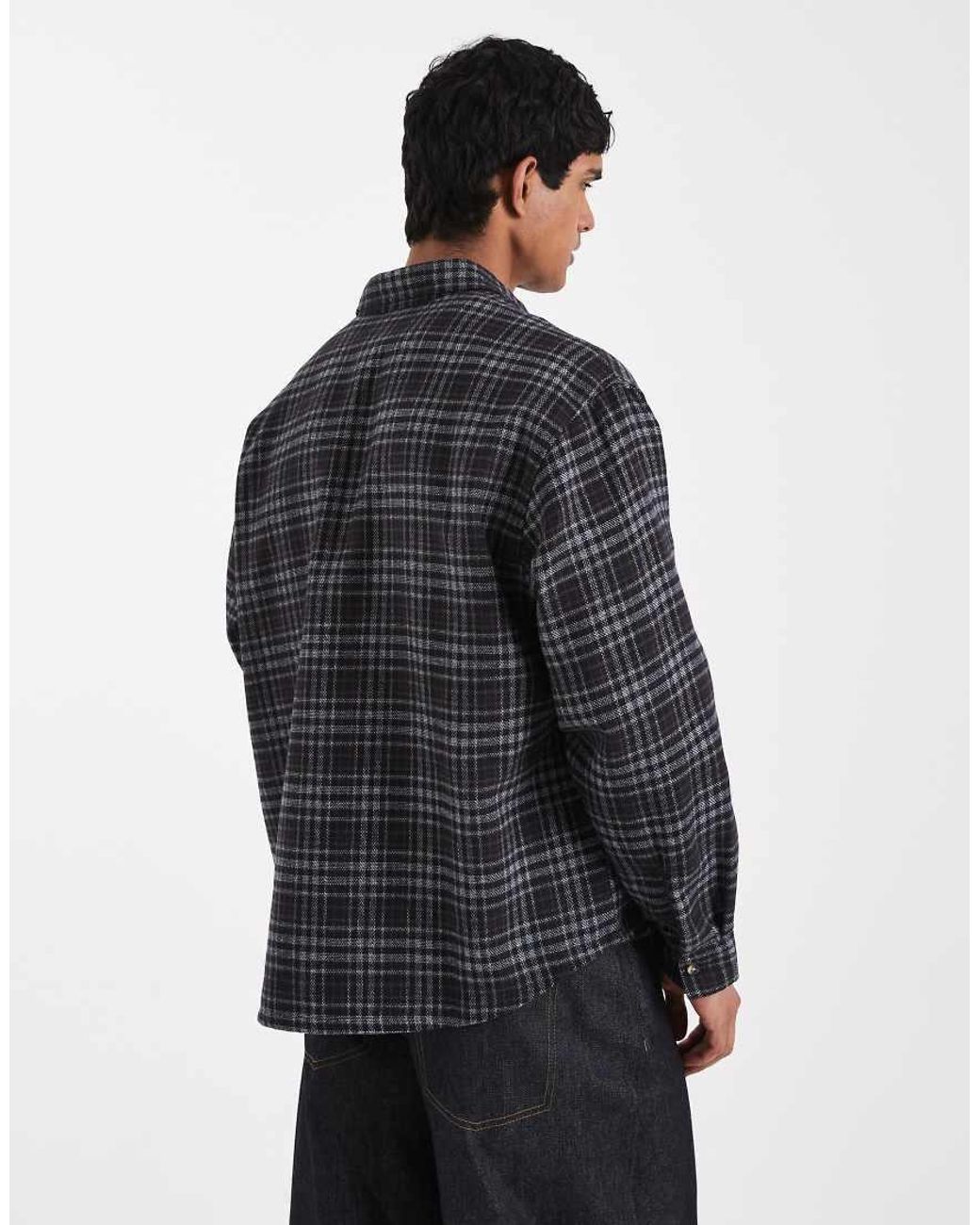ASOS Gray Oversized Check Shirt With Badge for men