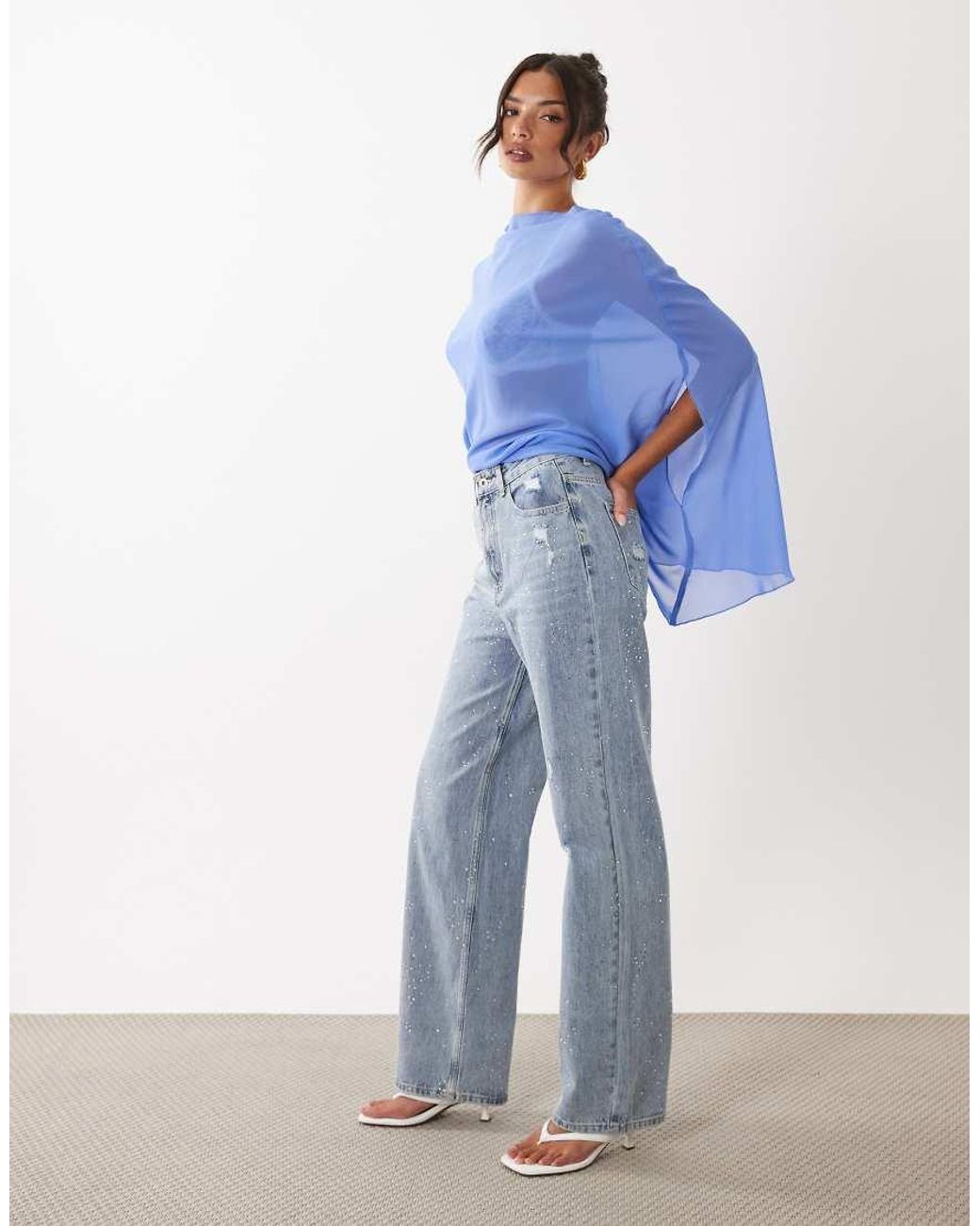 Lioness Blue Diamante Cotton Rich Straight Leg Jeans