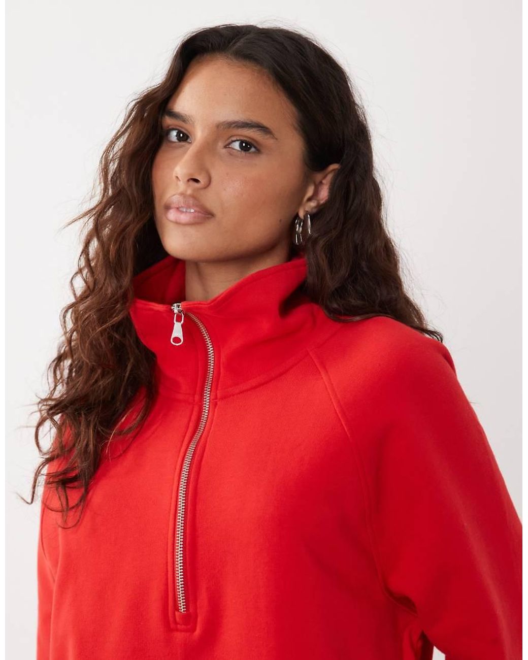 ARKET Red Pure Cotton Long Sleeve Half Zip Athleisure Jumper