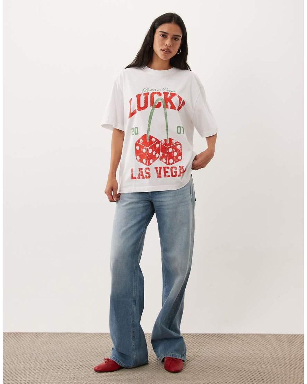 ASOS White Oversized T-Shirt With Lucky Vegas Cherry Graphic