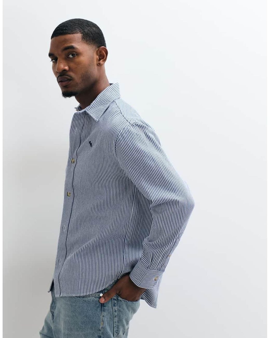 Abercrombie & Fitch Blue Icon Logo Oversized Twill Shirt for men