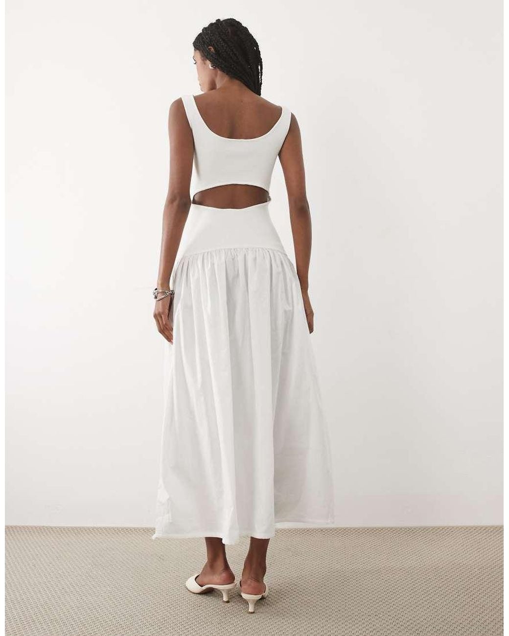 Mango White Cotton Rich Puff Ball Maxi Dress