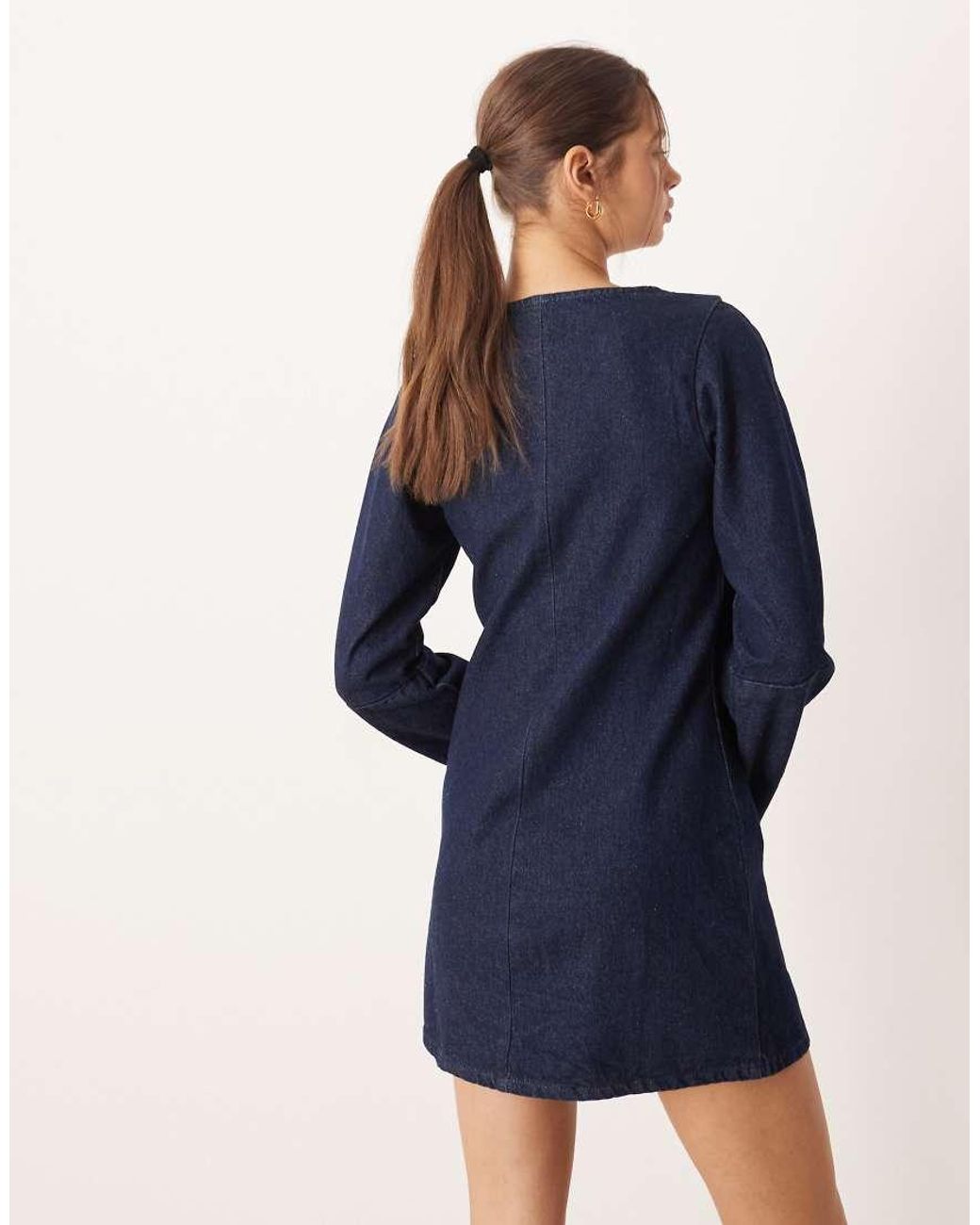ASOS Blue Denim Waistcoat Mini Dress With Banana Sleeve